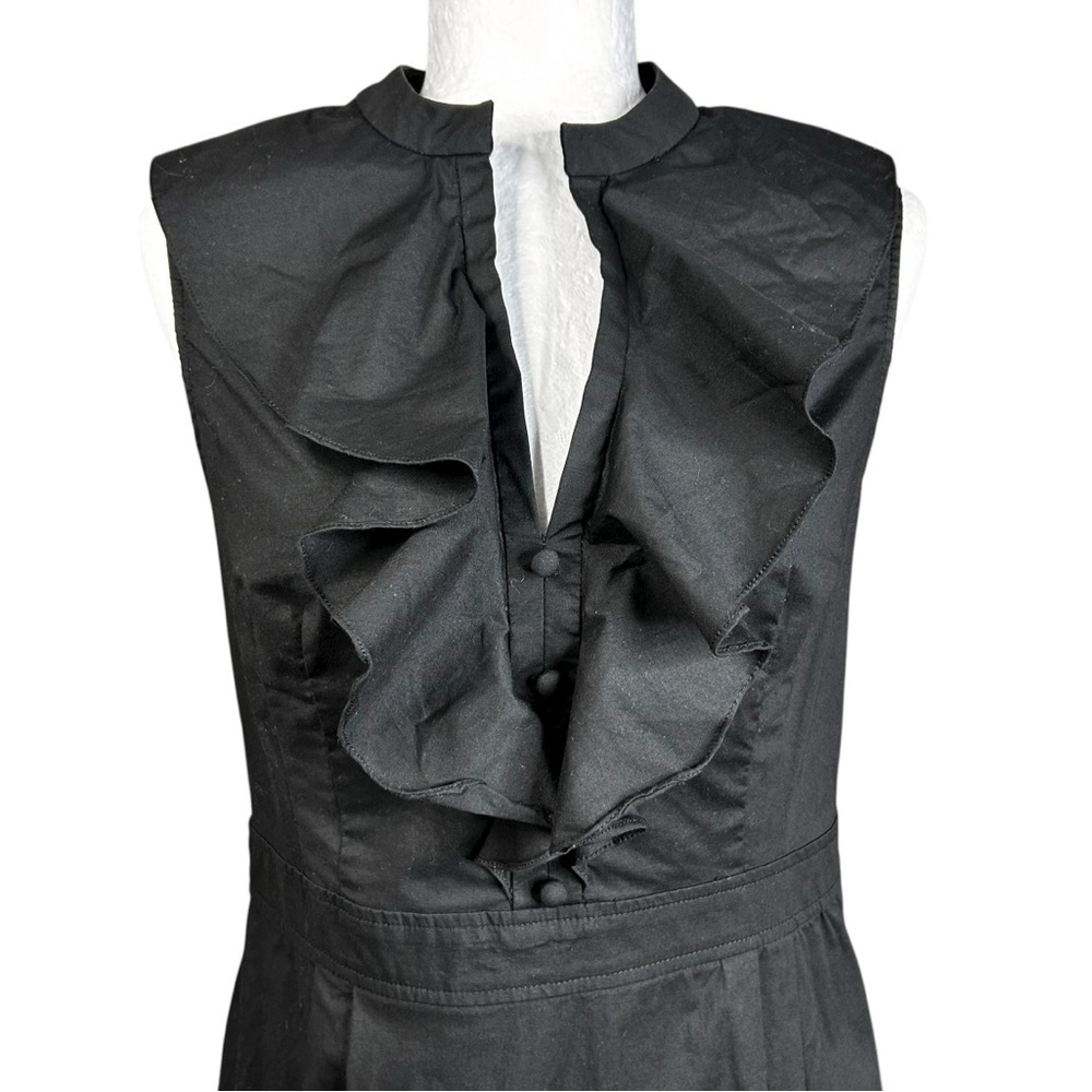 Shoshanna Midi Dress 10 Black Ruffles Split Neck Night Our Feminine - Picture 7 of 11